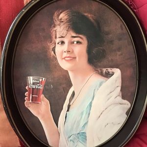 Vintage Coke Cola Oval Tin Metal Serving Tray 1923 Flapper Girl Advertisement